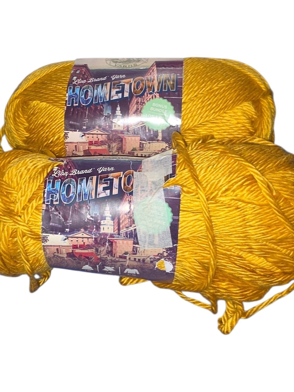RARE Discontinued Lion Brand Hometown Bonus Bundle Madison Mustard Yarn 2 Skeins